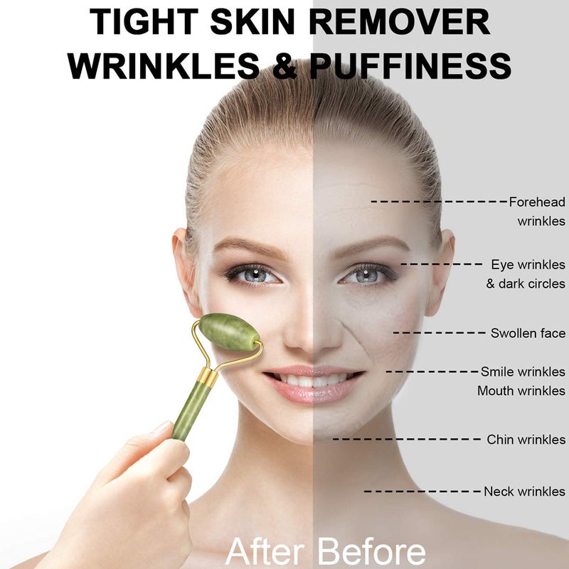 Charmonic 4-pcs Jade Roller & Gua Sha Set, Facial Roller Massager with Gua Sha Scraping Tool, Jade Stone Massager for Anti-aging, Slimming & Firming, Rejuvenate Face and Neck, Remove Wrinkles & Eye Puffiness - Image 3