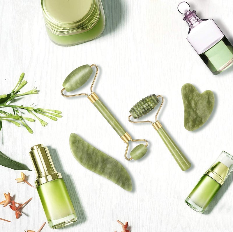 Charmonic 4-pcs Jade Roller & Gua Sha Set, Facial Roller Massager with Gua Sha Scraping Tool, Jade Stone Massager for Anti-aging, Slimming & Firming, Rejuvenate Face and Neck, Remove Wrinkles & Eye Puffiness - Image 5
