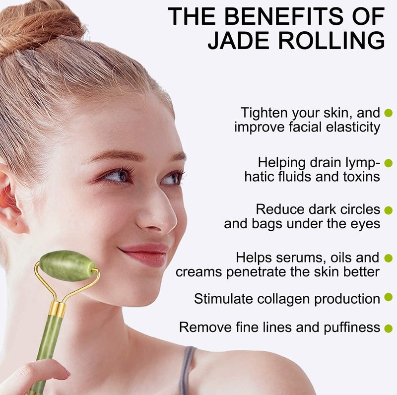 Charmonic 4-pcs Jade Roller & Gua Sha Set, Facial Roller Massager with Gua Sha Scraping Tool, Jade Stone Massager for Anti-aging, Slimming & Firming, Rejuvenate Face and Neck, Remove Wrinkles & Eye Puffiness - Image 2