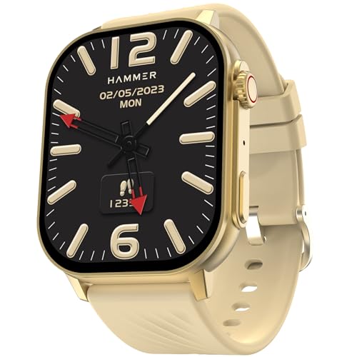 HAMMER Arctic 2.04" Super AMOLED Smart Watch, Metallic Build, BT Calling, Always On Display, Rotating Crown, Split Screen, Health Tracking, Smart Watch for Men, Women, Girls, Boys (Champagne Gold) - Image 1