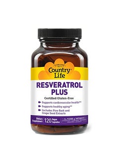 Country Life Resveratrol Plus Supports Cardiovascular Health 120 Vegan Capsules Certified Gluten Free Certified Vegan Nongmo Verified  - Image 1
