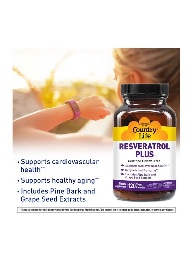 Country Life Resveratrol Plus Supports Cardiovascular Health 120 Vegan Capsules Certified Gluten Free Certified Vegan Nongmo Verified  - Image 5