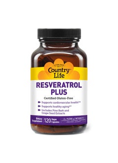 Country Life Resveratrol Plus Supports Cardiovascular Health 120 Vegan Capsules Certified Gluten Free Certified Vegan Nongmo Verified  - Image 2