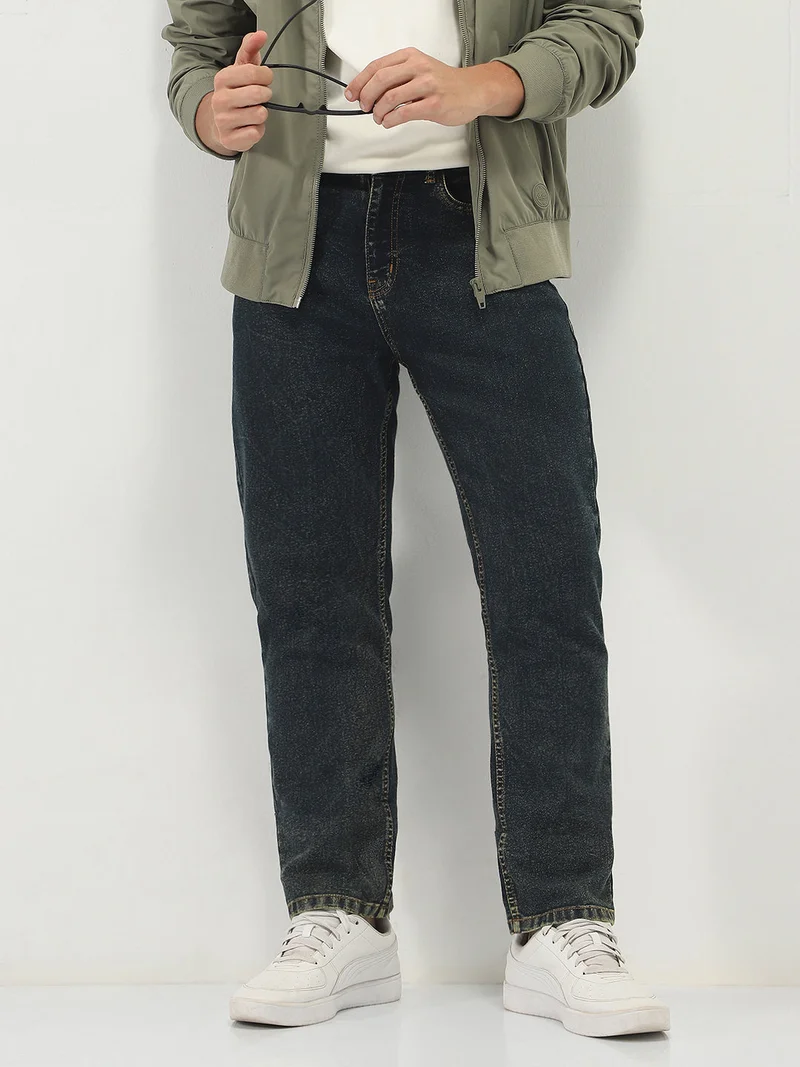 Urbano Fashion Men's Dark Blue Straight Fit Heavy Washed Jeans Stretchable