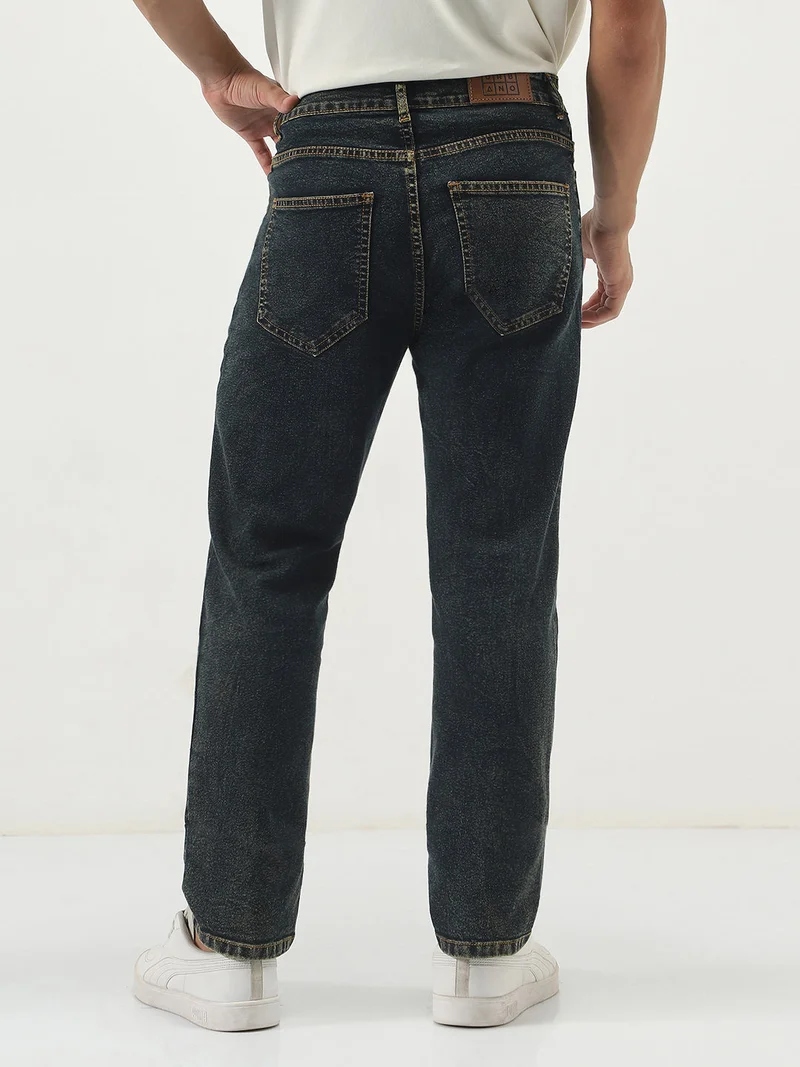 Urbano Fashion  Urbano Fashion Men's Dark Blue Straight Fit Heavy Washed Jeans Stretchable  | Best Price UAE