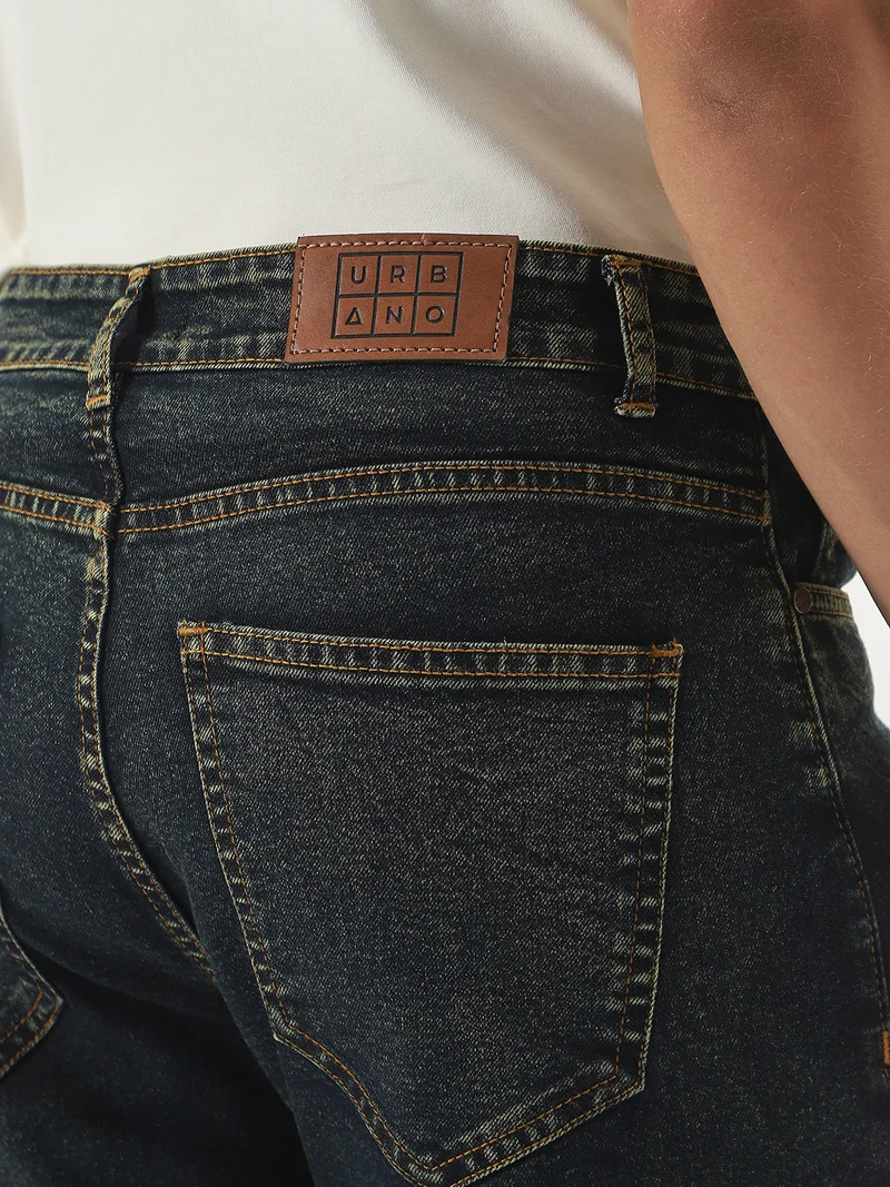 Urbano Fashion  Urbano Fashion Men's Dark Blue Straight Fit Heavy Washed Jeans Stretchable  | Best Price UAE