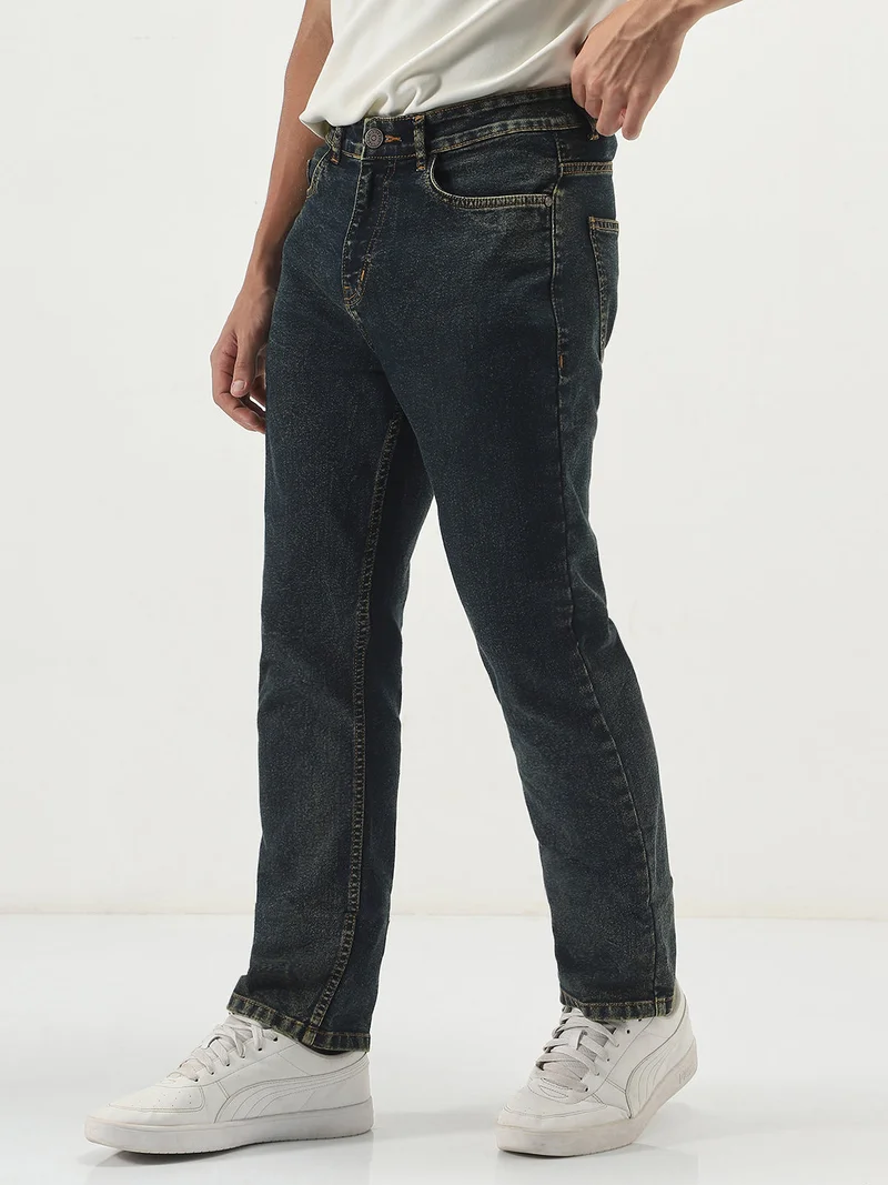 Urbano Fashion  Urbano Fashion Men's Dark Blue Straight Fit Heavy Washed Jeans Stretchable  | Best Price UAE