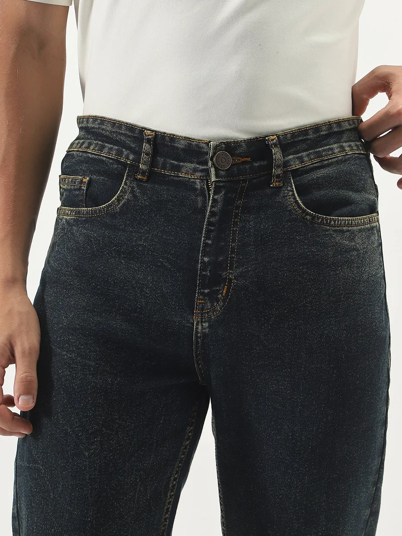 Urbano Fashion  Urbano Fashion Men's Dark Blue Straight Fit Heavy Washed Jeans Stretchable  | Best Price UAE