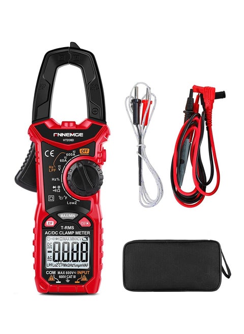 HT206D Clamp Meter, 6000 Counts Auto-Range Multimeter 600A AC/DC Current, 600V AC/DC Voltage with LCD Backlit, Capacitance, Continuity, Resistance, Duty, Diodes, Frecruncy, Temperature, NCV