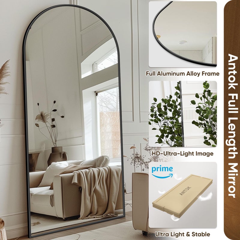 Antok Arched Full Length Mirror, 76"x34" Black Metal Frame Floor Mirror for Bedroom Living Room, Freestanding/Wall Mount/Leaning - Image 5