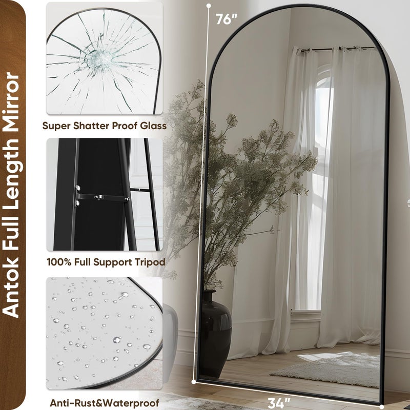 Antok Arched Full Length Mirror, 76"x34" Black Metal Frame Floor Mirror for Bedroom Living Room, Freestanding/Wall Mount/Leaning - Image 4