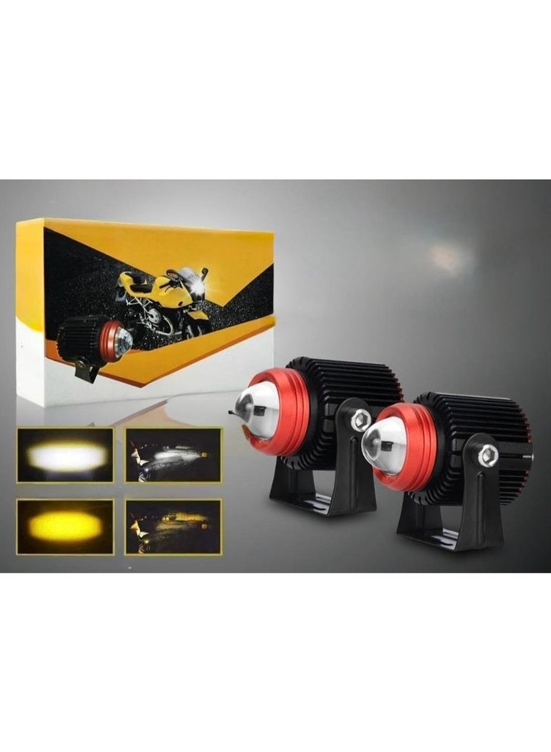 SHEZA STAR FG-30 Mini Lens Double Color Motorcycle Light, 3800W Power, High Beam White and Low Beam Yellow Anti-Fog - Image 1