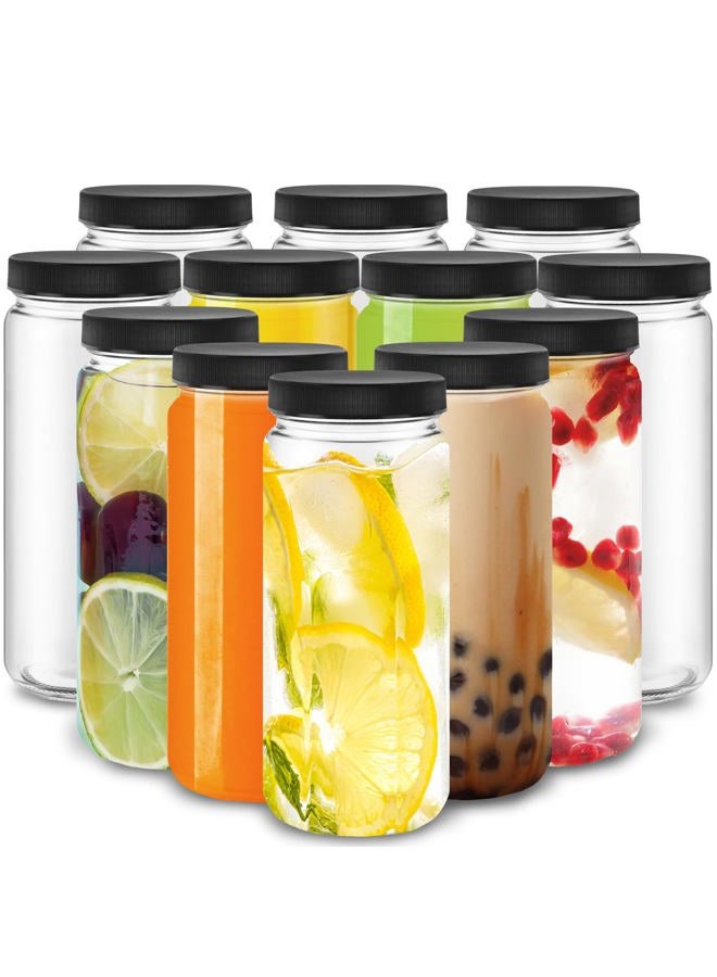 DilaBee 12-Pack 16oz Round Empty Glass Water Bottles - Glass Juice Bottles with Lids for Juicing, Smoothie, Milk & Kombucha - Juice Containers for Fridge, Smoothie Bottle, Clear Water Bottle BPA-Free - Image 1