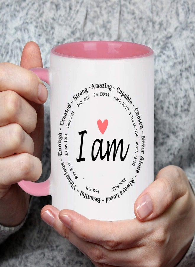 WENSSY Christian I Am Coffee Mug 11 Ounce Pink - Religious Gifts for Women, Birthday, Catholic Bible, BFF Bestie, Inspirational Friends - Image 2