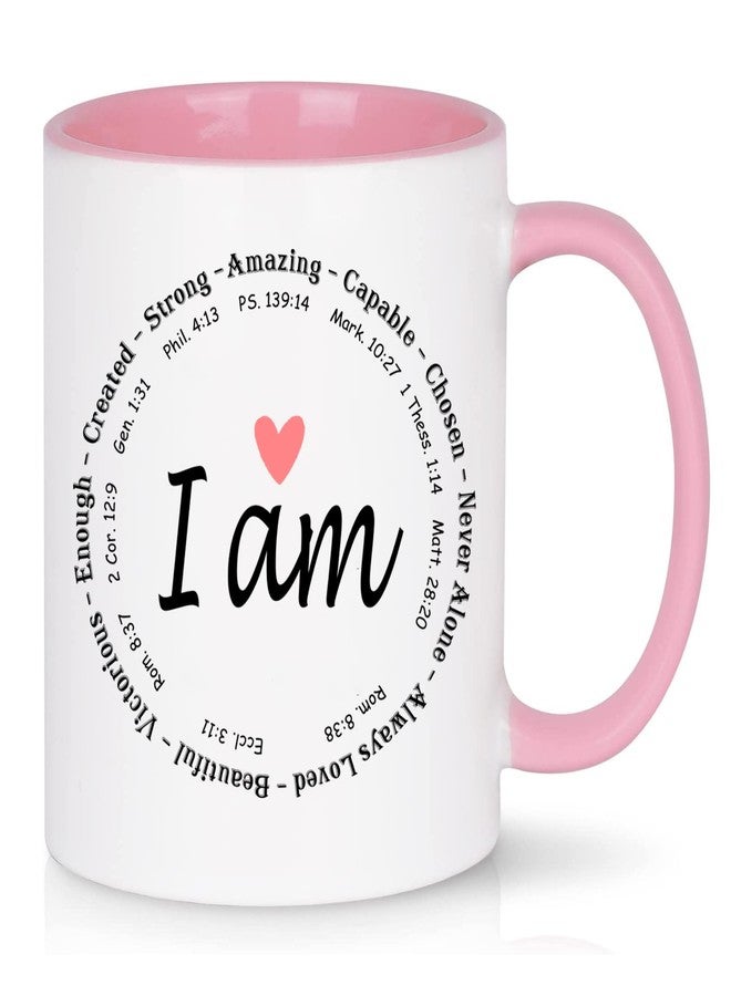 WENSSY Christian I Am Coffee Mug 11 Ounce Pink - Religious Gifts for Women, Birthday, Catholic Bible, BFF Bestie, Inspirational Friends - Image 1