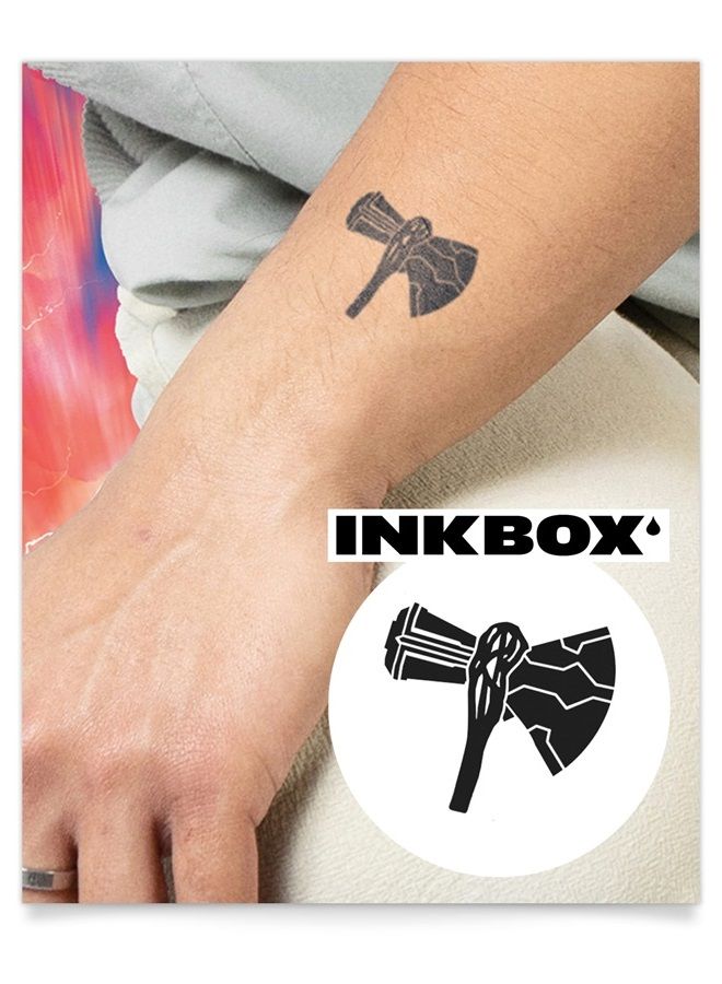 Inkbox Temporary Tattoos, Semi-Permanent Tattoo, One Premium Easy Long Lasting, Water-Resistant Temp Tattoo with For Now Ink - Lasts 1-2 Weeks, Thor - Stormbreaker, 2x2 - Image 1