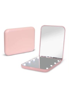 KHAJUL 1X/3X Magnification LED Compact Travel Makeup Mirror, Pocket Mirror, Compact Mirror with Light, Purse Mirror, Distortion Free, Portable, Folding, Handheld, Small Lighted Compact Mirror for Gift (Pink)  - Image 1