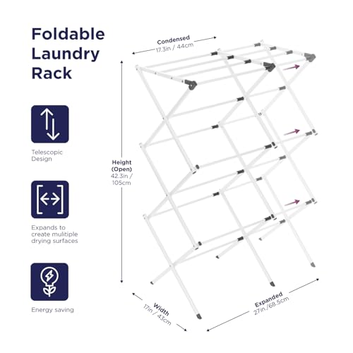 BLACK+DECKER BLACKDECKER 3 Tier Expandable Collapsing Foldable Laundry Rack for Air Drying Clothing Space Saving Heavy Duty Lightweight Metal Drying RackWhite - Image 3