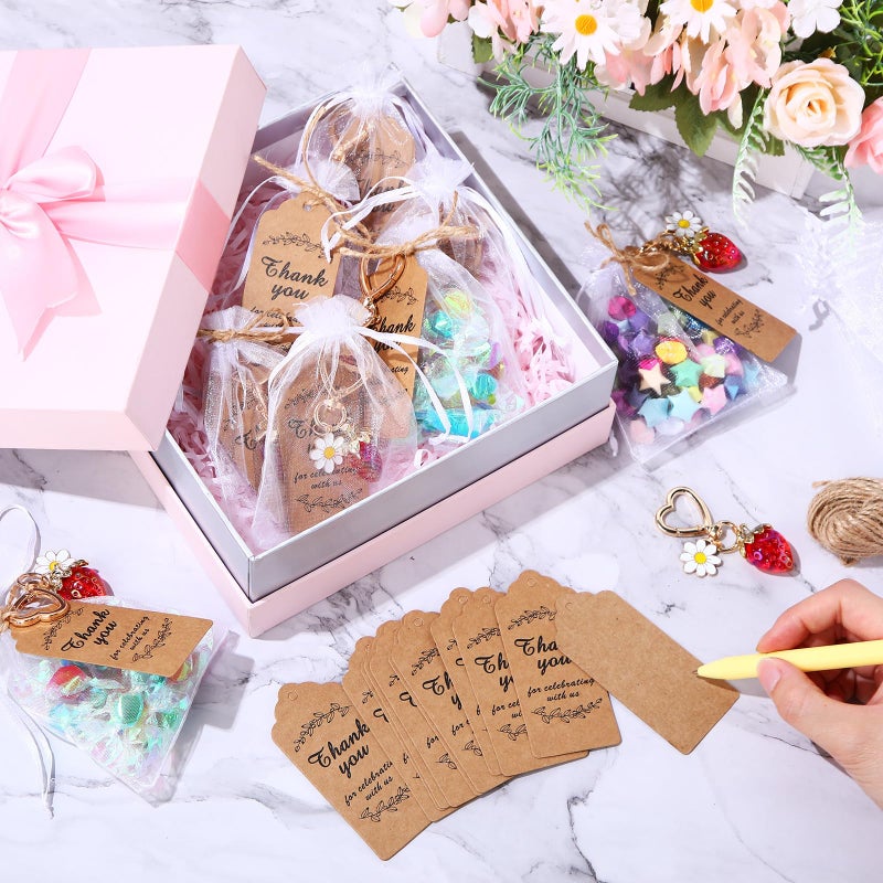 Nosiny 20 Set Strawberry Keychain Gifts Strawberry Party Favors with Thank You Tags Organza Bags Cute Heart Keychain with Daisy Flower Bag Charms Gifts for Guest Berry Sweet Baby Shower - Image 4