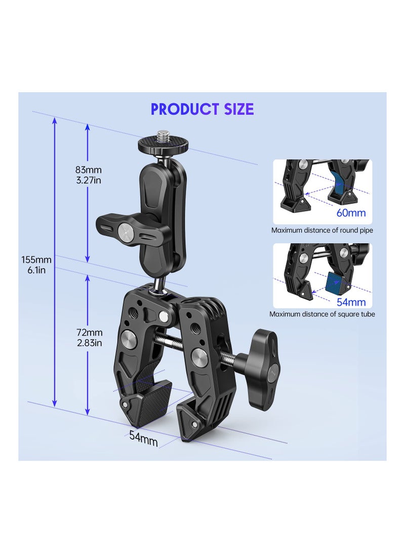 Versatile Camera Clamp Mount with 1/4''-20 and 3/8''-16 Threads, 360° Double Ball Head Adapter for DSLR Cameras, Lights, Hooks, Shelves, Rods, and Cross Bars - Compatible with Most Cameras. - Image 5