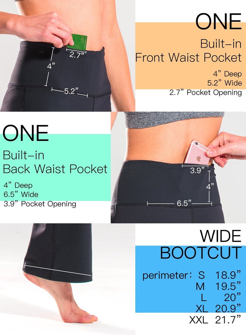 Safort 28" 30" 32" 34" Inseam Regular Tall High Waisted Bootcut Yoga Pants, 2 Pockets, Black, L - Image 3