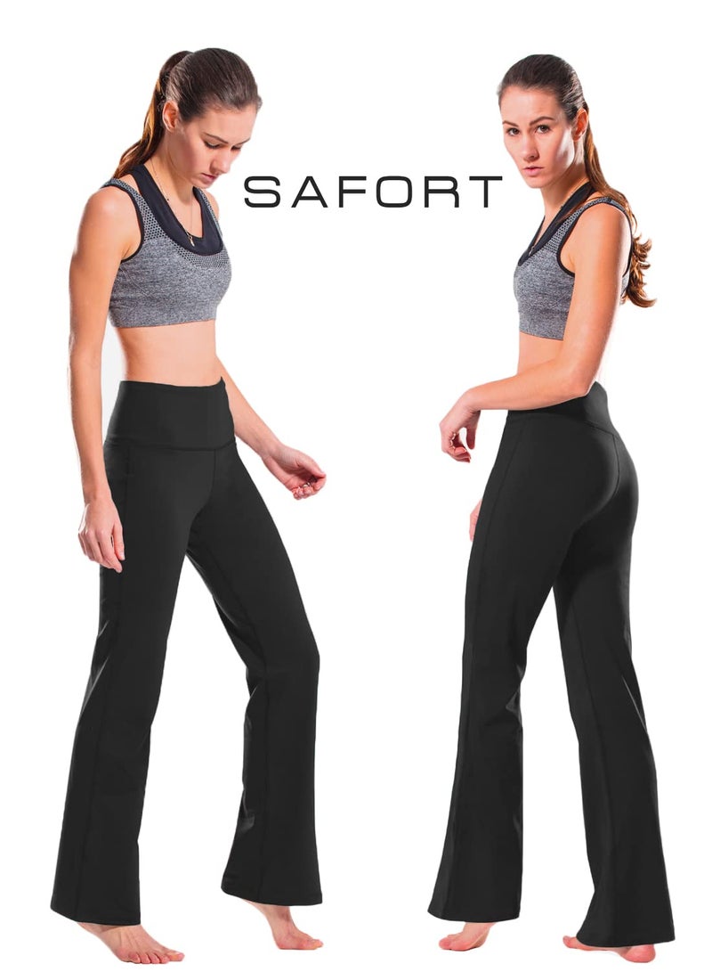 Safort 28" 30" 32" 34" Inseam Regular Tall High Waisted Bootcut Yoga Pants, 2 Pockets, Black, L - Image 5