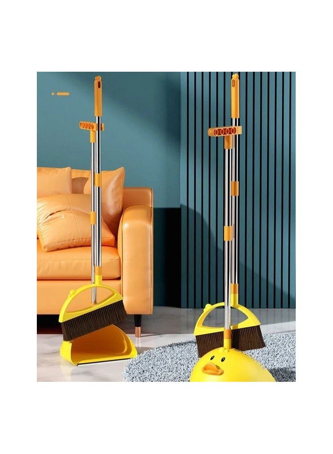 طقم مكنسة وجاروف بلاستيك بمقبض معدني – شعر ناعم لالتقاط الأتربة الدقيقة وسنون لتنظيف الفرشاة (C) - Image 1