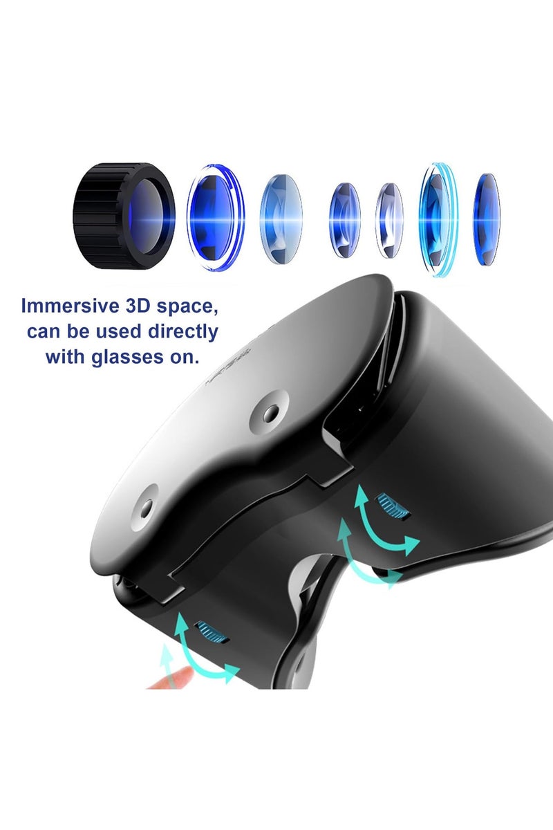 Virtual Reality Headset for Phone with Controller, 3D VR Glasses Adjustable VR Virtual Reality Goggles, Compatible 5-7 inch for iPhone & Android, for Movies Games(Black) - Image 4