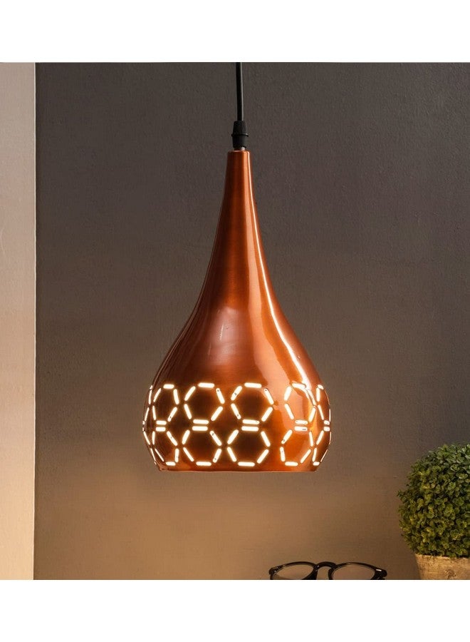 DarkVision Industrial Copper Hanging Ceiling Lamp Elegant Metal Pendant Light with Artistic Cut Patterns Perfect for Modern Homes, Restaurants, Cafes, Galleries, and Indoor Spaces (with Bulb) - Image 1