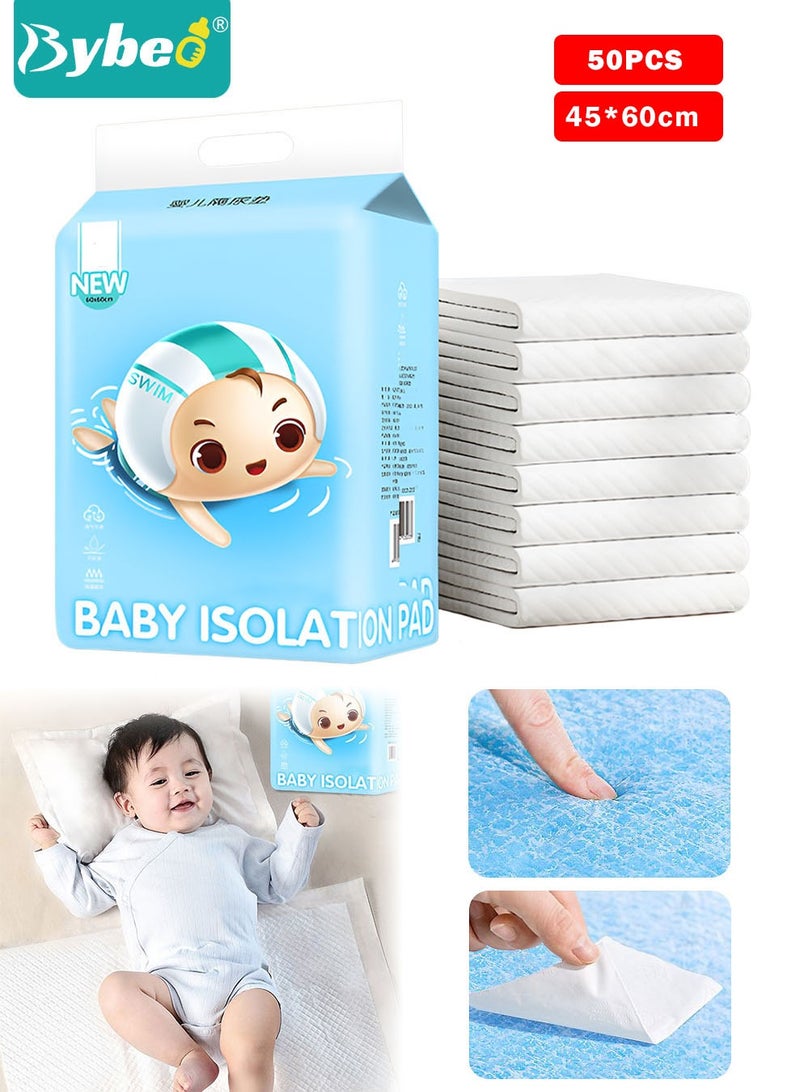 Bybeo 50 Pieces Baby Disposable Changing Mats, Waterproof Changing Pads, Ultra Soft Diaper Changing Mat, Highly Absorbent Leakproof Underpads for Newborns & Infants, 45*60 CM  - Image 1