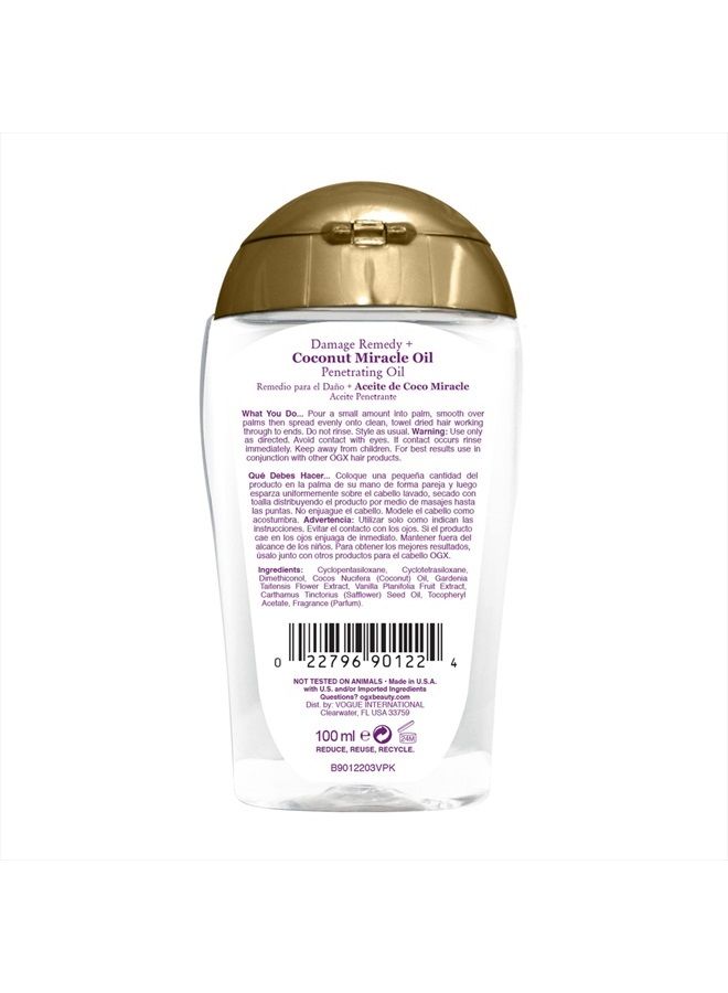 Ogx Extra Strength Damage Remedy + Coconut Miracle Oil Penetrating Hair Oil Treatment, Extra Hydrating Anti-Frizz Oil for Coarse, Dry Hair, Paraben-Free, Sulfated-Surfactants Free, 3.3 fl oz  - Image 2