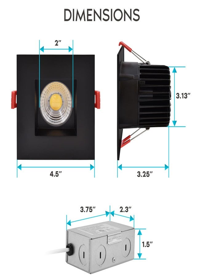 LUXRITE 4 Inch Square LED Recessed Lighting with Junction Box, 15W, 5 Color Selectable 2700K-5000K, 1100 Lumens, 40° Spotlight, Dimmable Downlight, Wet Rated, IC Rated - Black Trim - Image 4