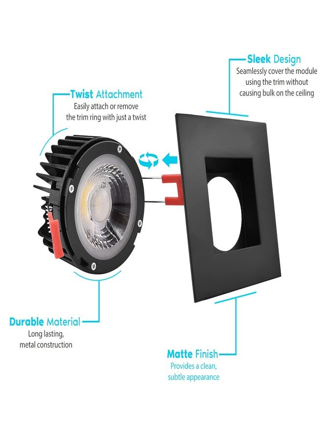 LUXRITE 4 Inch Square LED Recessed Lighting with Junction Box, 15W, 5 Color Selectable 2700K-5000K, 1100 Lumens, 40° Spotlight, Dimmable Downlight, Wet Rated, IC Rated - Black Trim - Image 3