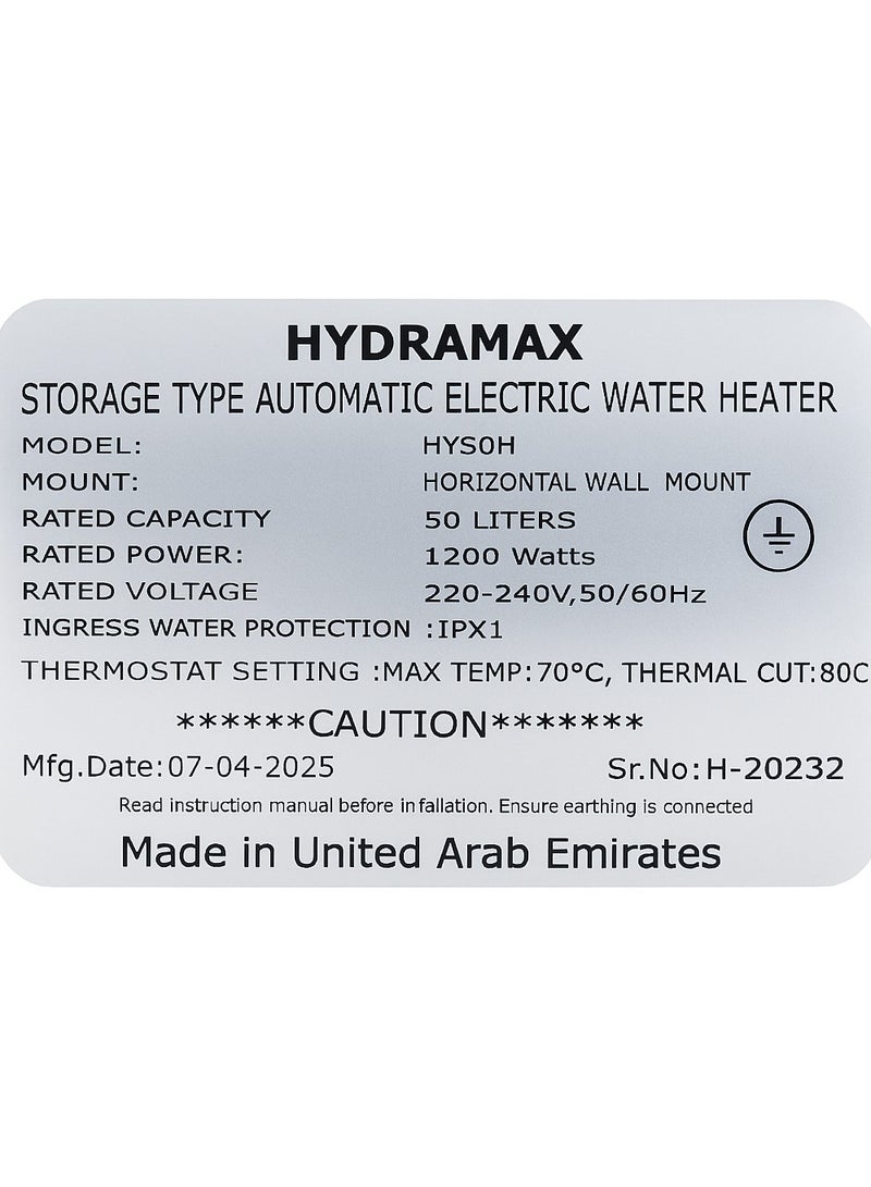HydraMax Water Heater 50L Horizontal - Image 5