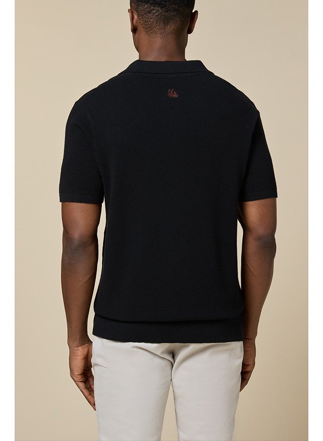 مانرزم The Shadow Cotton V-Neck Polo Jet Black Comfort Fit - Image 5