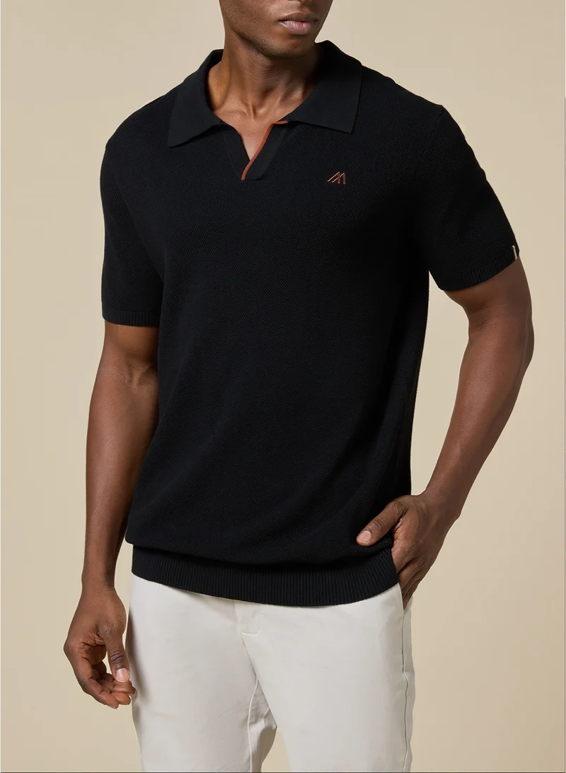 Mannerism The Shadow Cotton V-Neck Polo Jet Black Comfort Fit