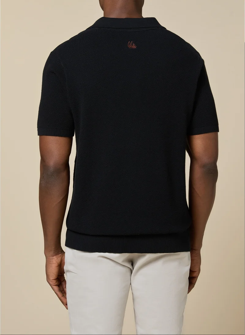 MANNERISM  The Shadow Cotton V-Neck Polo Jet Black Comfort Fit for Men | Best Price UAE