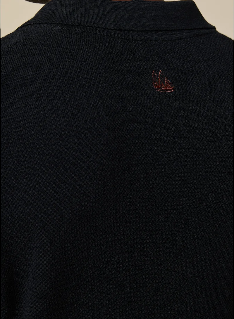 MANNERISM  The Shadow Cotton V-Neck Polo Jet Black Comfort Fit for Men | Best Price UAE