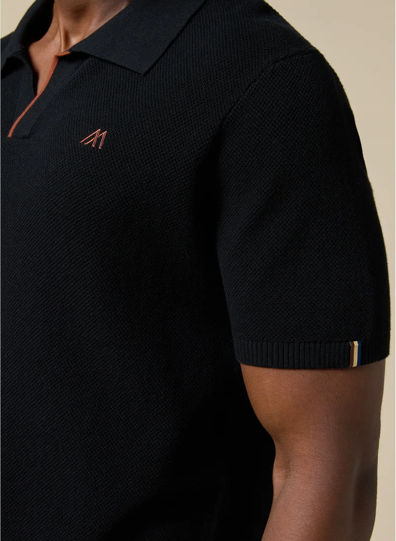MANNERISM  The Shadow Cotton V-Neck Polo Jet Black Comfort Fit for Men | Best Price UAE