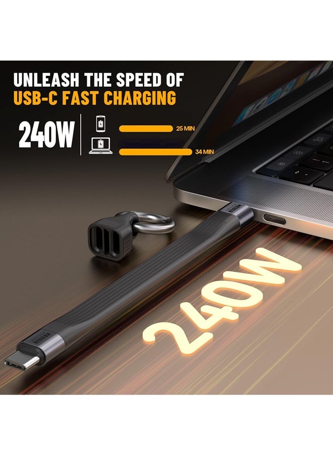 كابل USB قصير من النوع C، يدعم الشحن السريع PD بقدرة 240 واط، مزود بمشبك سلسلة مفاتيح، يدعم USB 4.0 بسرعة 40 جيجابت في الثانية، يدعم دقة 8K ومعدل تحديث 60 هرتز، متوافق مع أجهزة MacBook وAndroid Auto ووحدات التخزين الخارجية SSD من النوع C (أسود) - Image 2