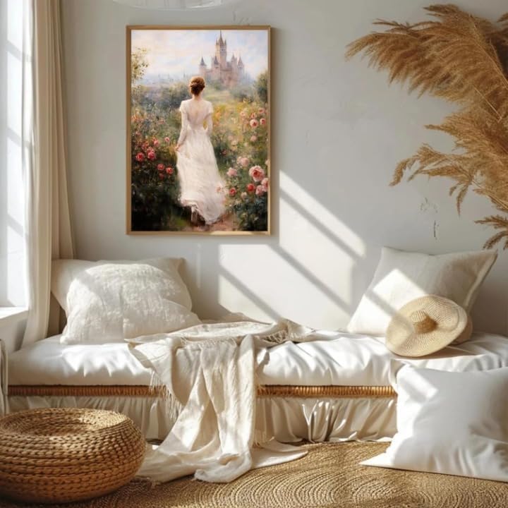 صورة امرأة مع زهور عتيقة من Signtouch بحجم 40×60 سم مع إطار خارجي لمسة زخرفية فاخرة على قماش لغرفة المعيشة والمكتب - Image 3