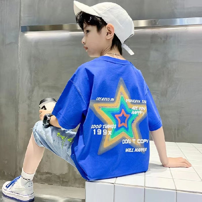 Pure Cotton Boys' Round Neck Short-Sleeved T-Shirt 2026 New Style Kidsren'S Loose-Fitting Bottoming Shirt For Older Kidsren Trendy Half-Sleeved Top - Image 1