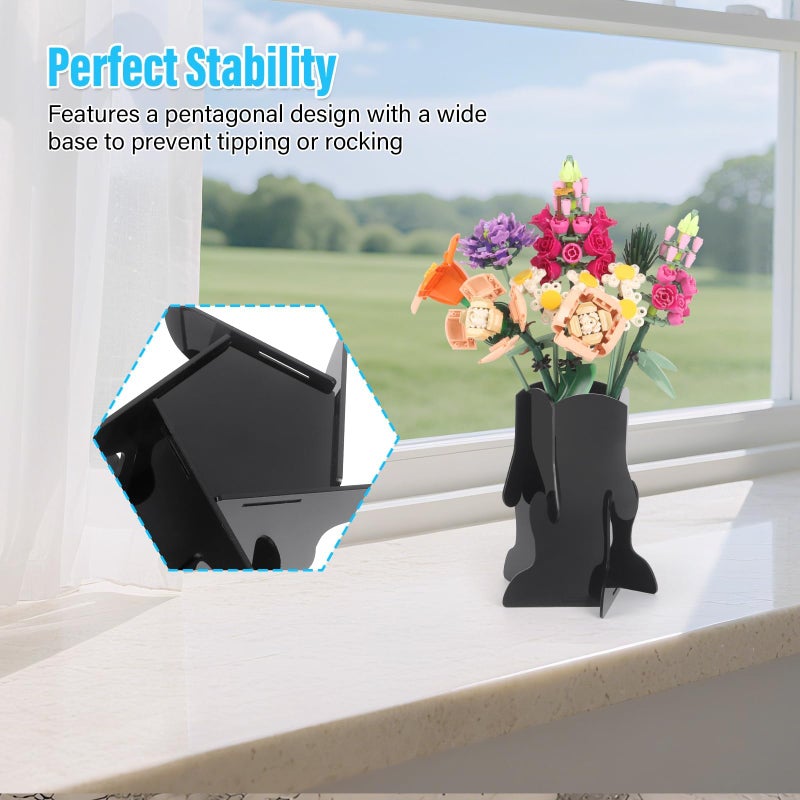 JAYOBGO Vase for Lego Flowers, Acrylic Vase Roses Orchid Tulips Display Stand fit for Lego Flower Bouquet Building Sets for Botanical Collection Gift, Black - Image 4