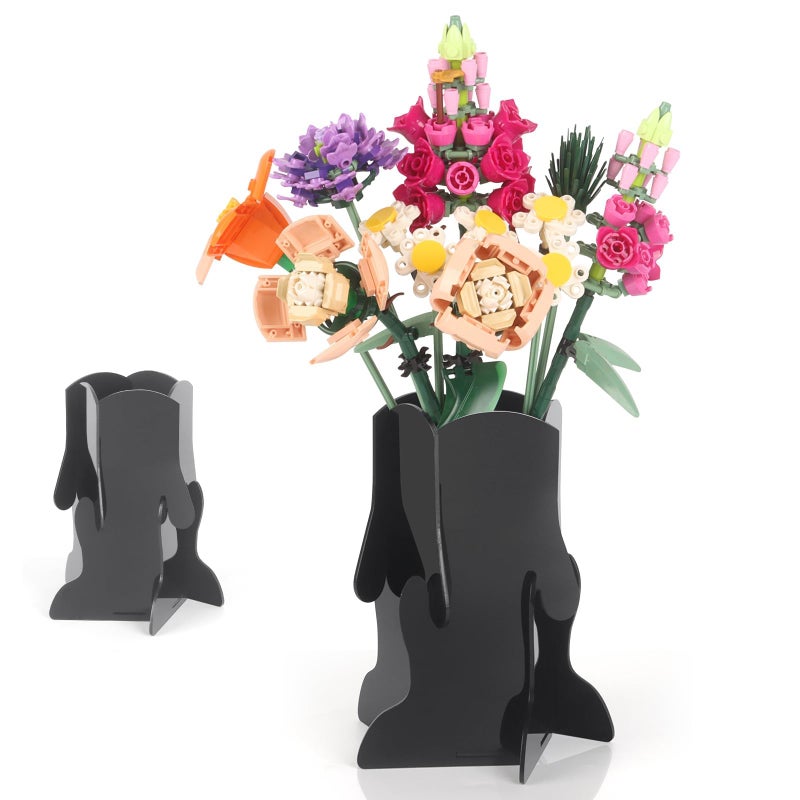 JAYOBGO Vase for Lego Flowers, Acrylic Vase Roses Orchid Tulips Display Stand fit for Lego Flower Bouquet Building Sets for Botanical Collection Gift, Black - Image 1