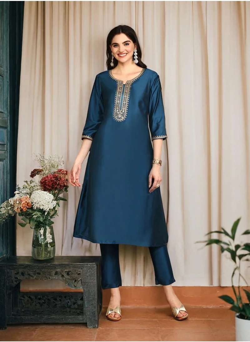 ISHIN Women Navy Poly Viscose Kurta Sets