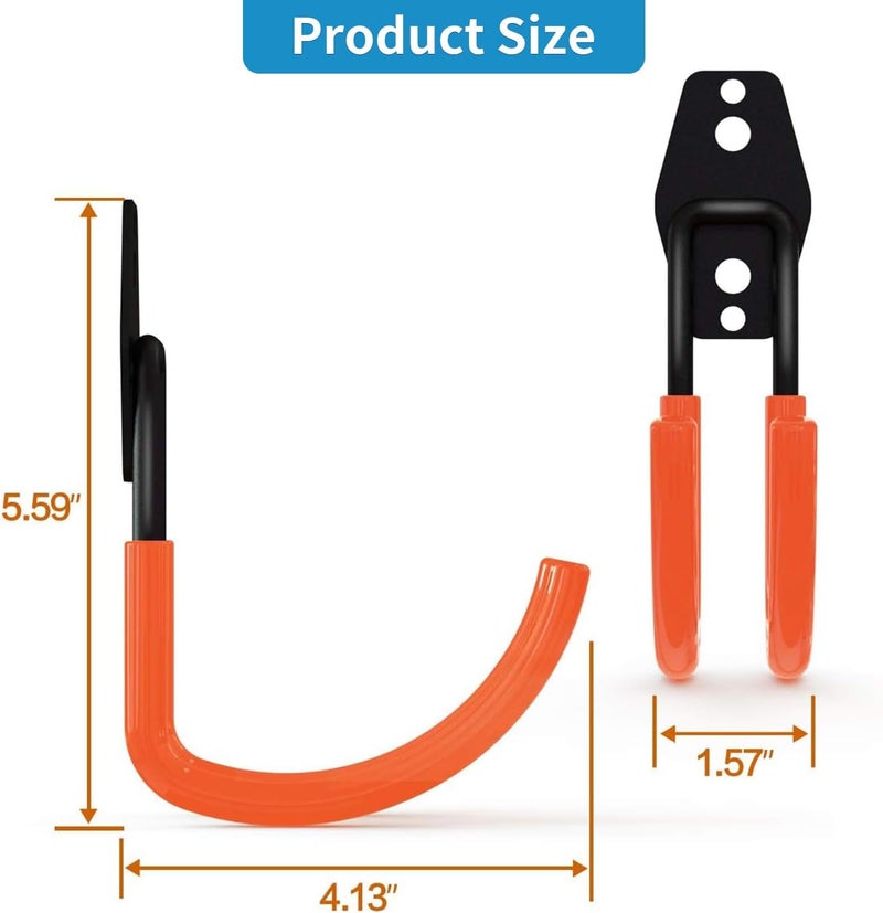 GeeWatom Garage Storage Utility Hooks，Garage Garden Tool Organizer，Steel Wall Mount Hooks, Large Garden U Hooks （2 Pack） (Type-2-Orange) - Image 2