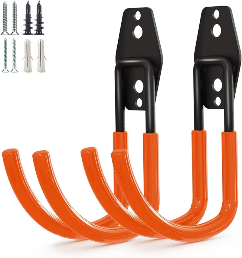 GeeWatom Garage Storage Utility Hooks，Garage Garden Tool Organizer，Steel Wall Mount Hooks, Large Garden U Hooks （2 Pack） (Type-2-Orange) - Image 1