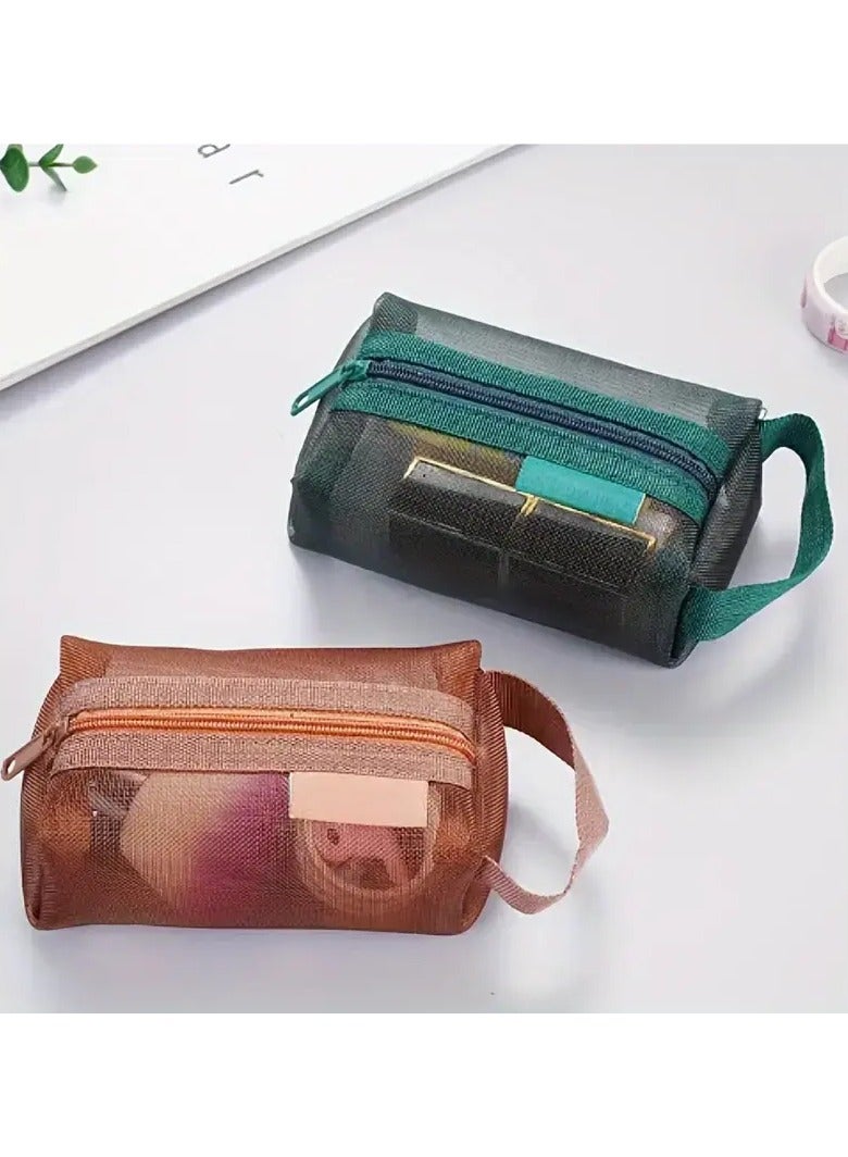 Kormesic 2-Piece Set of Simple Nylon Three-Dimensional Square Mesh Coin Purse, Large Capacity Key Bag, Card Holder, Transparent Storage Bag  - Image 1
