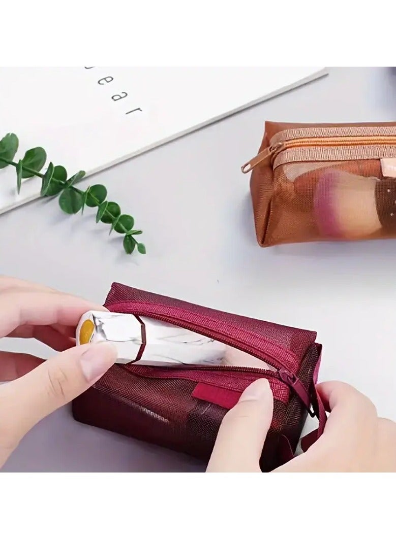 Kormesic 2-Piece Set of Simple Nylon Three-Dimensional Square Mesh Coin Purse, Large Capacity Key Bag, Card Holder, Transparent Storage Bag  - Image 5