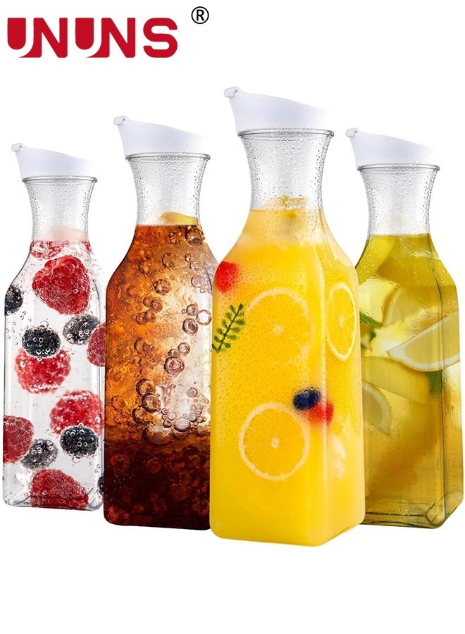 UNUNS Juice Containers,4pcs1500ml Juice Bottle,Milk Bottle,Plastic 50 Oz Water Carafe with Flip Top Lid,Juice Containers,Clear Plastic Pitcher for Water,Iced Tea,Juice,Beverage - Image 1